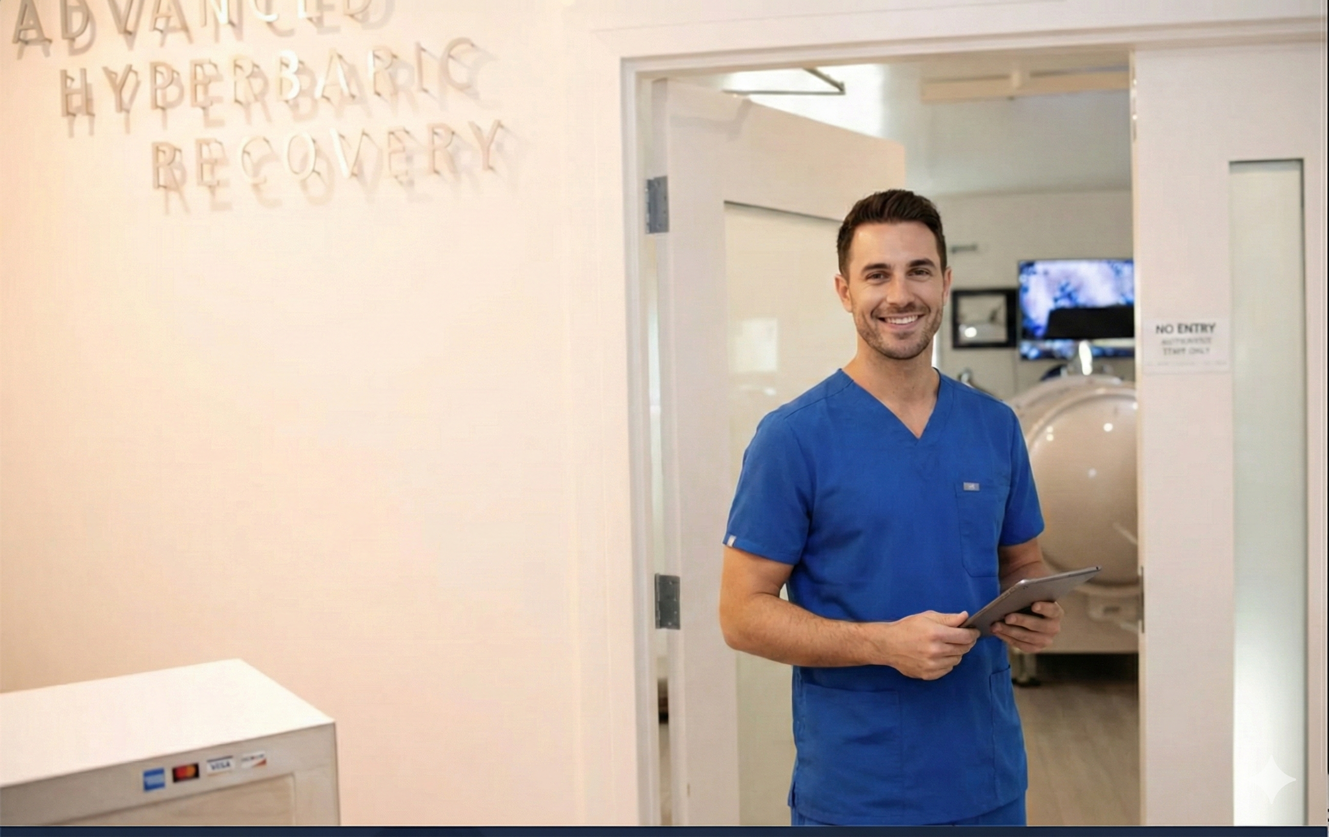 Patient in NHMI hyperbaric chamber